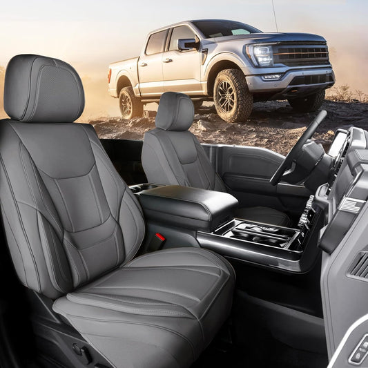 Coverland Custom Car Seat Covers Compatible with F150, Ram 1500 2500 3500, Tundra - Premium Leather Non-Slip Memory Foam Waterproof Interior Protector Front Seat-Dark Gray [See Size Chart-Size A25]