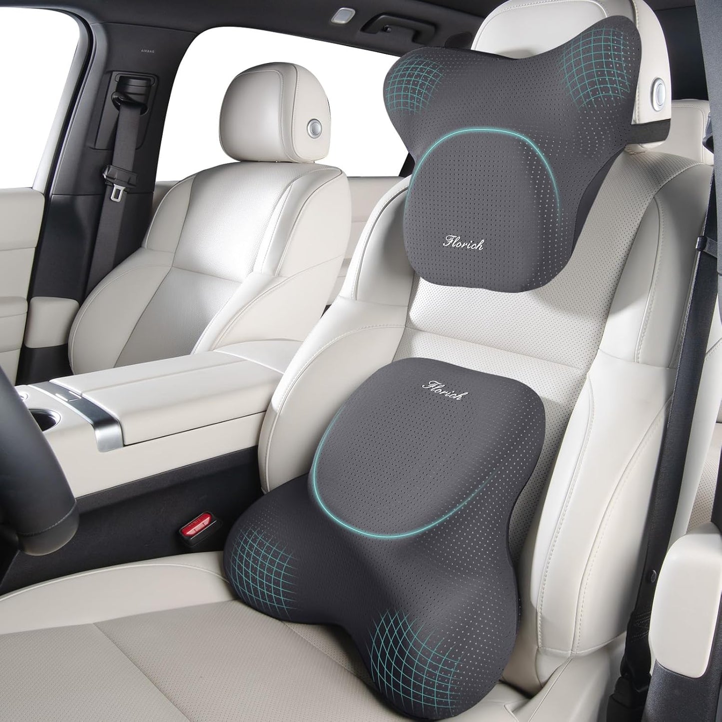 FLORICH Car Lumbar Support Pillow and Neck Headrest Pillow for Office Chair, Ergonomic Memory Foam, Relieves Neck, Back Pain, Pressure-Relieving Back Support for Car, Office Chair & Wheelchair – Gray