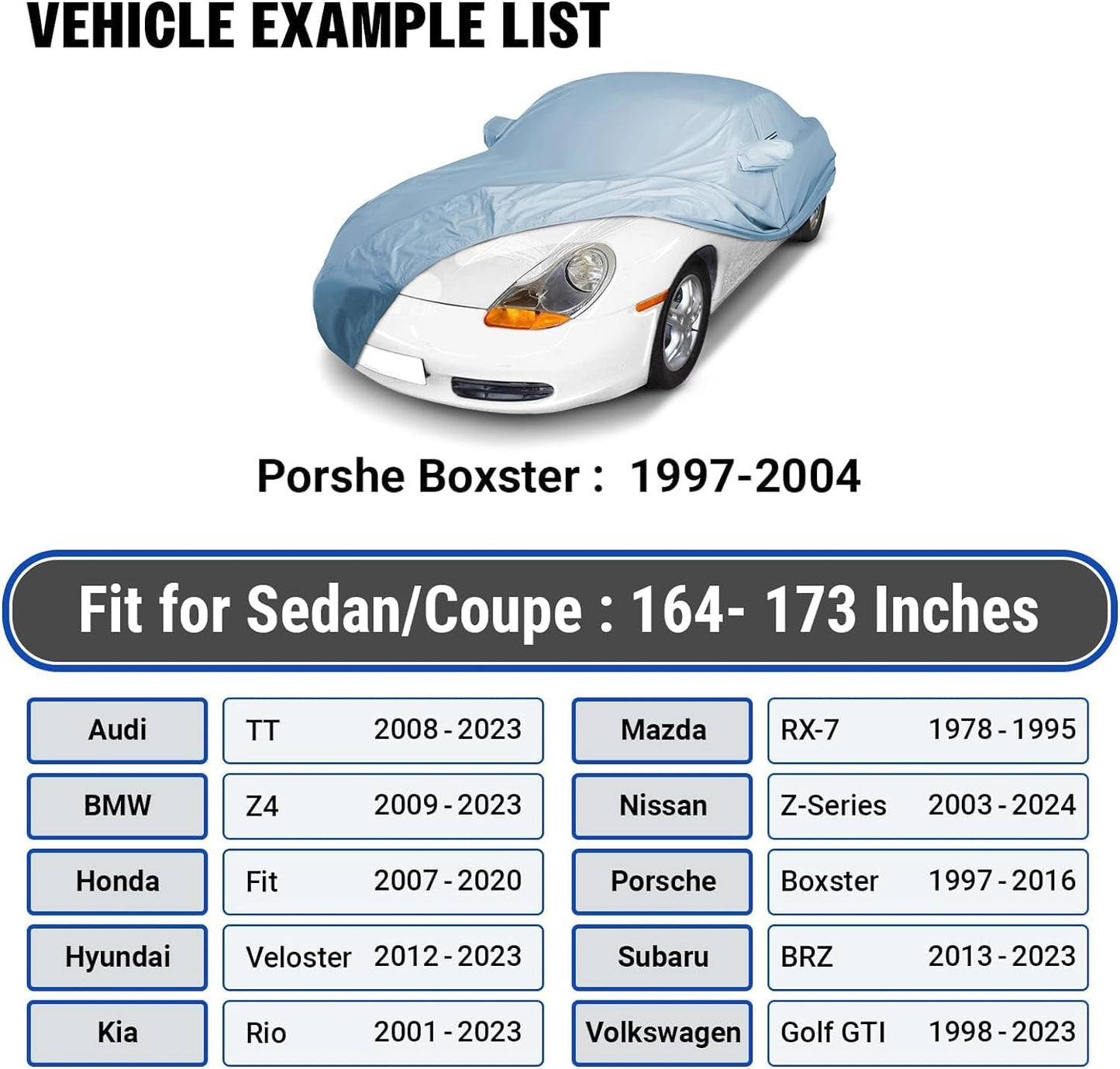 iCarCover 18-Layer Car Cover Waterproof All Weather, Premium Quality Car Covers for Automobiles, UV Protection, GR Supra, LXS SC, Cayman, 718, 911, 350Z, Fits 164-173 Inches