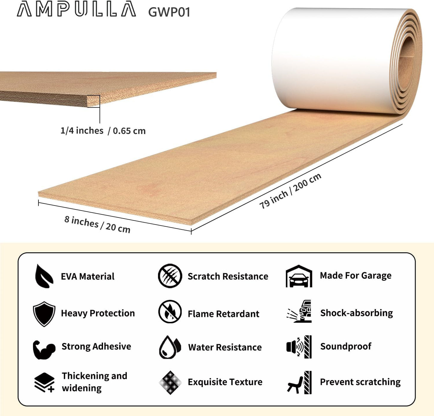 GWP01 Wood Grain Garage Wall Protector Car Door Protectors, Garage Accessories, Parking Stopper for Garage, Tool-Free, Designed in Germany (6.5mm Wood Grain)