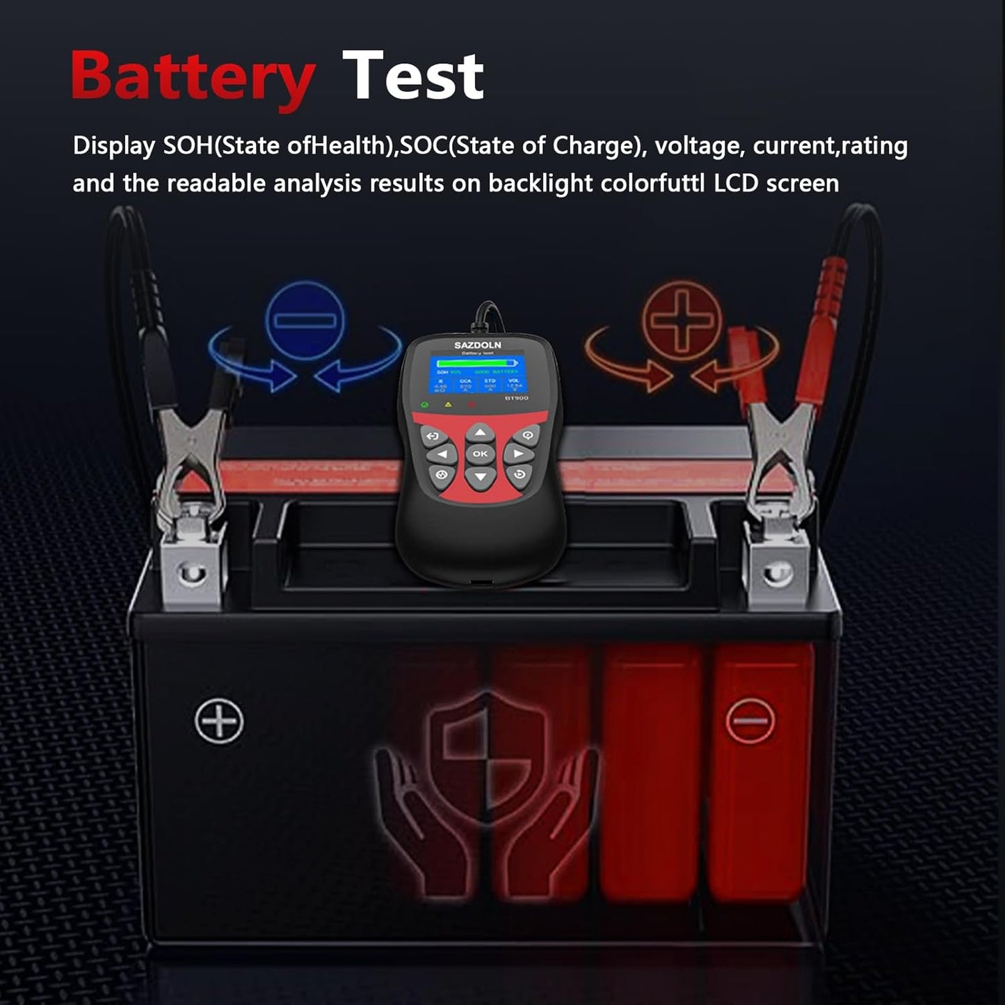 BT900 Car-Battery-Tester 6V 8V 12V, Automotive 100-2000CCA Battery-Load-Tester Analyzer, Digital Auto Battery Analyzer for Car Truck Marine Motorcycle SUV Boat,Black ﻿