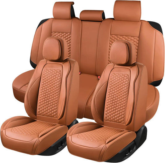 Car Seat Covers Full Set Leather Seat Covers Automotive Seat Covers Universal Car Seat Cover for Most Cars Brown