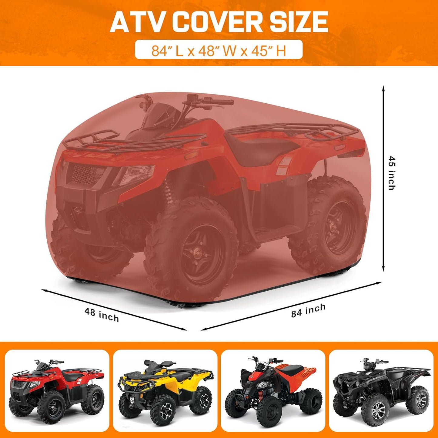 Comnova ATV Cover for 4 Wheelers - 84 Inch ATV Covers 600D Waterproof & Heavy Duty, Outdoor Four Wheeler Quad Cover All Weather Large for Polaris, Kawasaki, Arctic Cat, Honda, Yamaha and More