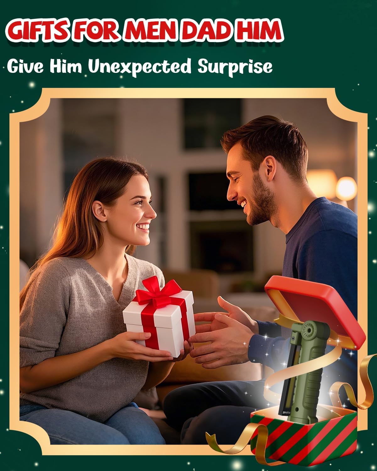 Coquimbo Tool Gifts for Men, Rechargeable LED Work Lights Grill Light with Magnetic Base 5 Modes 360° Rotate Mens Birthday Gifts for Dad Husband Grandpa Boyfriend (4 Pack Green)