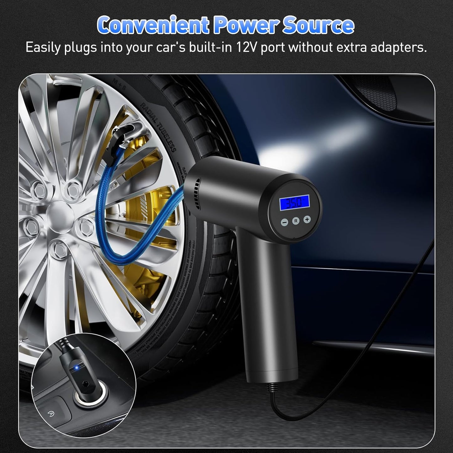 Tire Inflator – High-Power 12V Car Air Pump for Fast Tire Inflation | Auto Shut-Off, LED Display & Compact Design for Cars, Motorcycles & Bikes