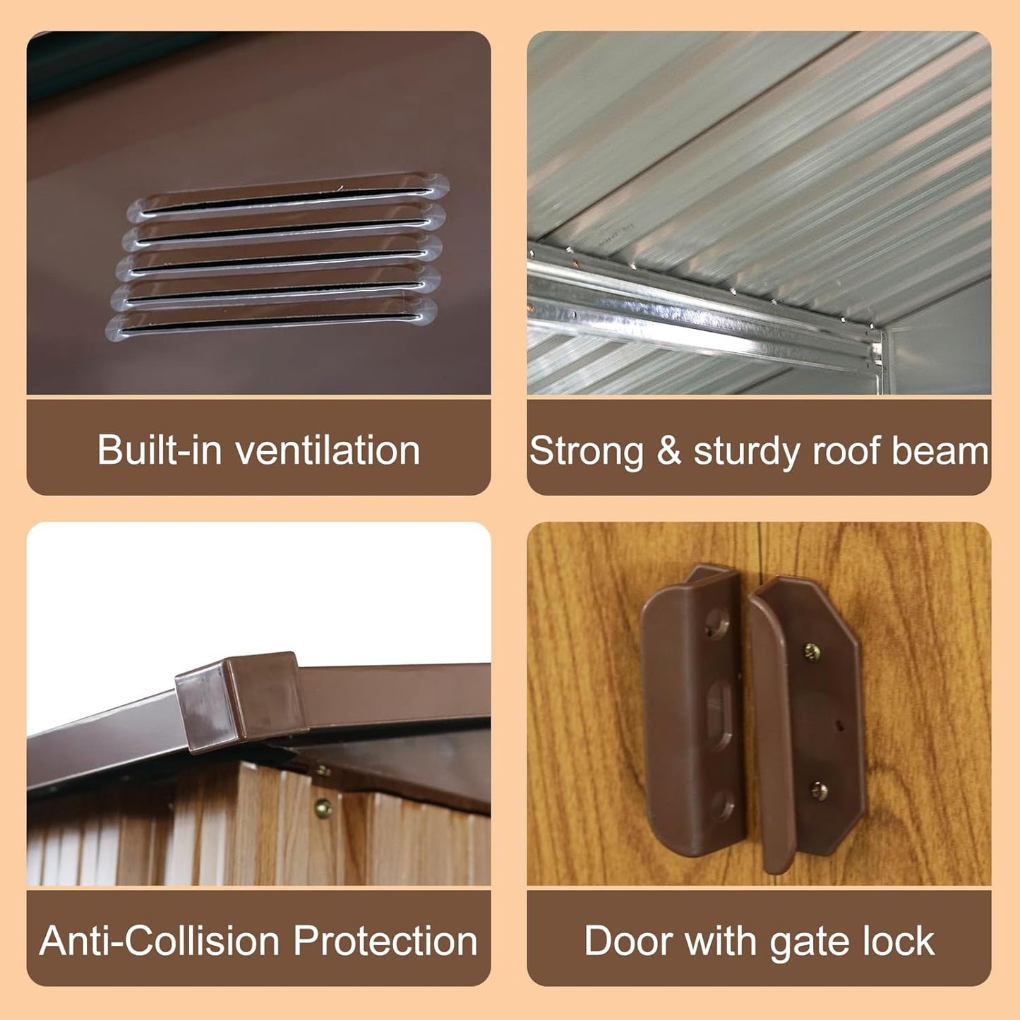 10x8 FT Outdoor Storage Shed, Garden Tool House with Metal Floor Base, Double Sliding Doors, Air Vents, Storage Clearance for Backyard, Patio, Garage, Lawn, Coffee