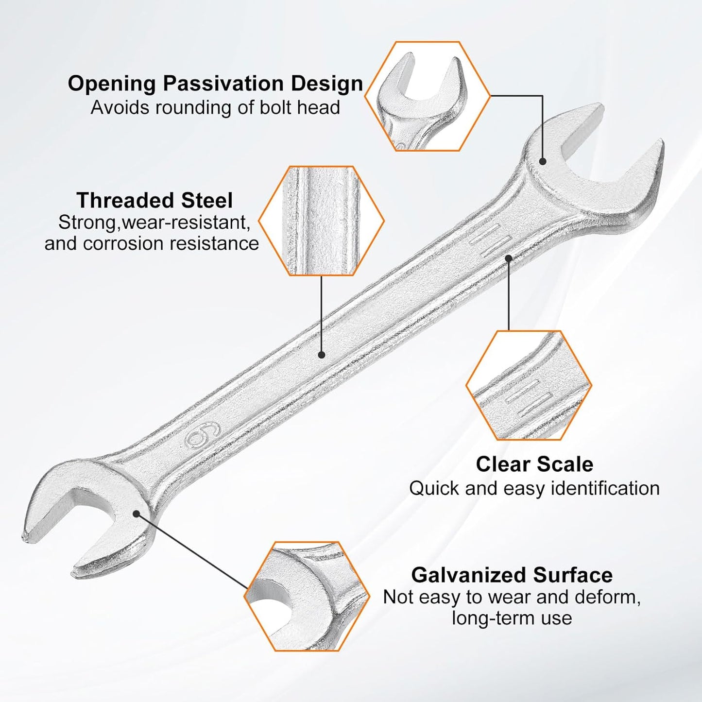 HARFINGTON Double Open End Wrench 9mm x 11mm Metric 15 Degree Offset Angle Small Flat Head Wrench Galvanizing Open Ended Spanner for Automotive Repair Furniture Assembly