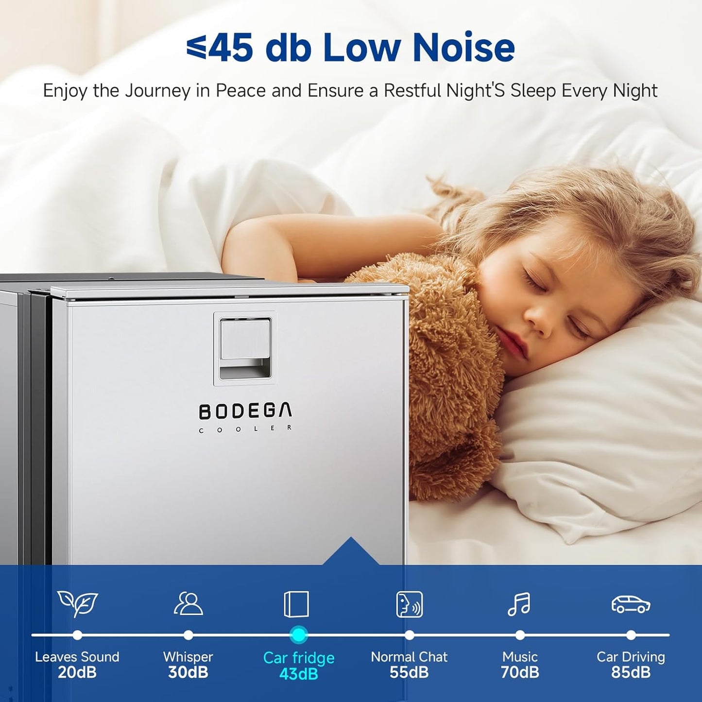 BODEGACOOLER 12 Volt Refrigerator, 63.4Quart RV Refrigerator, Dual Modes RV Fridge with LED, (32℉-50℉) Travel Compressor Cooler 12/24V DC for Boat, Yacht, Caravan, Truck, Camping (Silver)