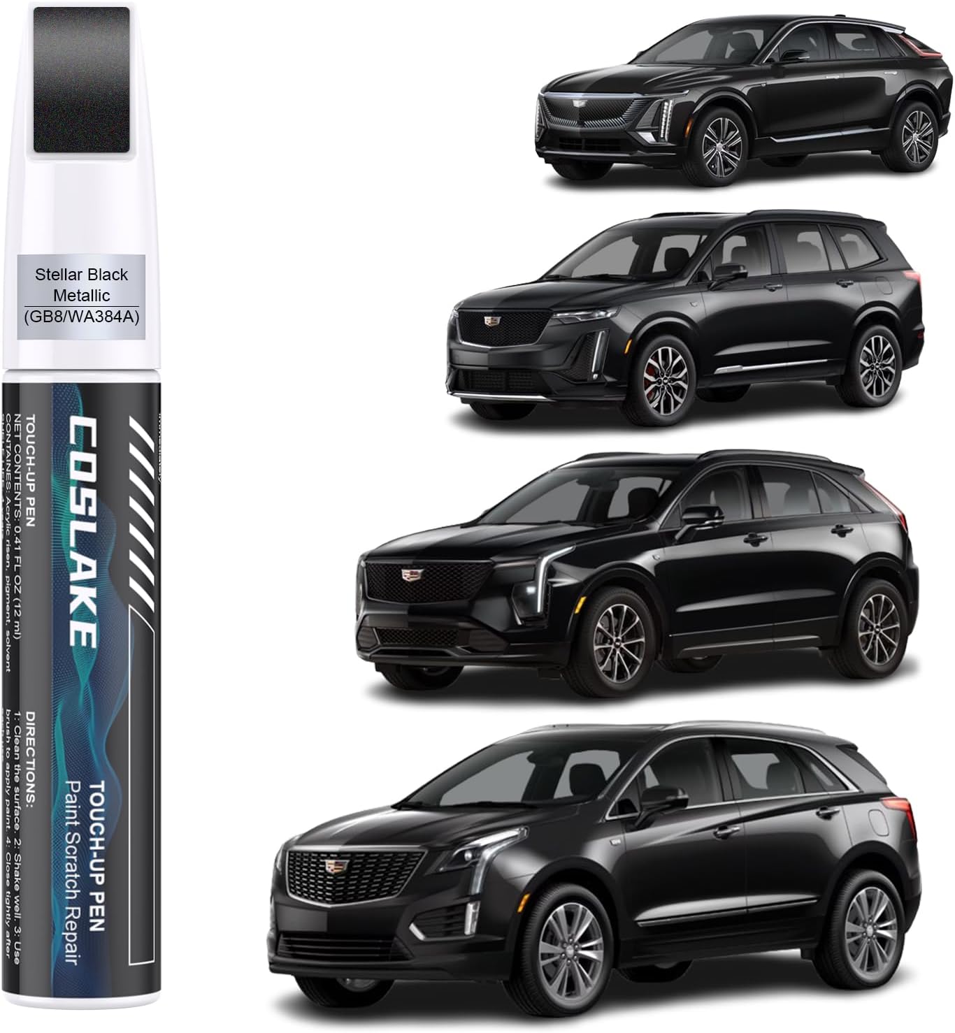 Car Touch Up Paint(Stellar Black Metallic(GB8/WA384A)) for Cadillac, Car Paint Scratch Repair Kit, Quick & Easy Solution to Repair, 2 in 1 Scratch Remover Pen with 2PCS Disposable Micro Applicators