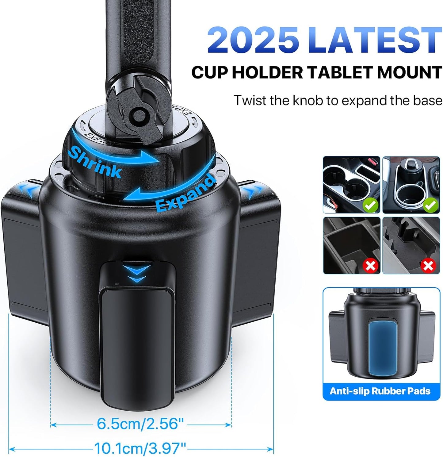 Miracase [2025 Latest Upgraded Cup Holder Tablet Mount for Car, [High-Rise Clamp Arm] Adjustable Long Neck Car Tablet Holder Compatible with iPad, Pro, Air, Mini & All 6.1-12.9" Tabs