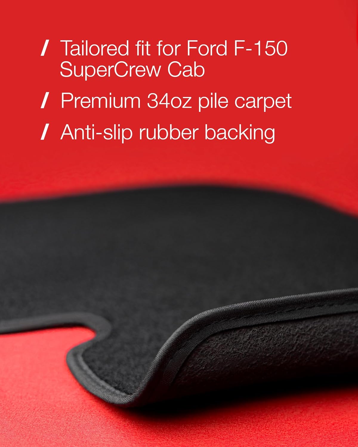 Floor Mats for Ford F150 - Tailored Fit for 2015-2025 Ford F-150 SuperCrew Cab Lightning Truck - Set of 3 - Anti-Slip Backing - 34oz Heavy Duty Carpet Mat - All Weather Car Liner