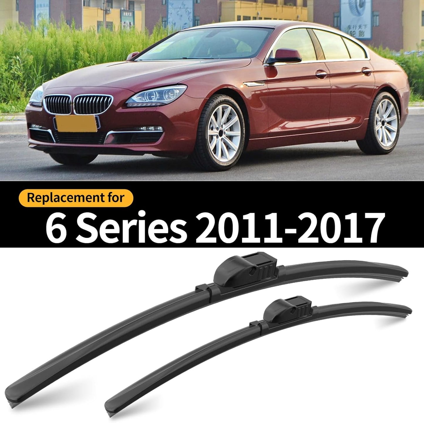 Front Windshield Wipers, 2-Piece Set for BMW 6 Series 640i 650i 2011 2012 2013 2014 2015 2016 2017 - Automotive Replacement Front Wiper Blades for Car Window