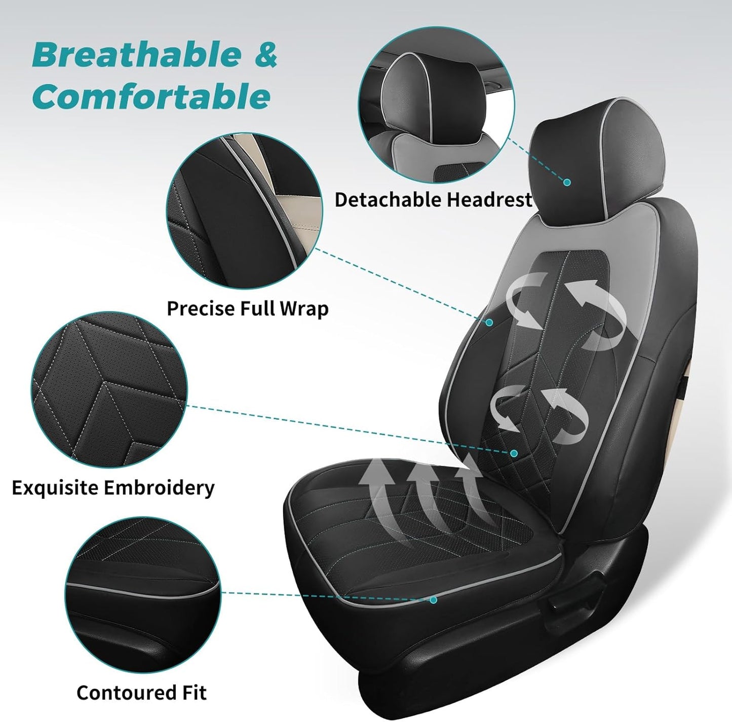 for Honda CRV Seat Covers Custom Fit 2017-2022 EXL EX LX Sport,Touring,Hybrid - Luxury Waterproof Leather Car Seat Covers Full Set - BlackGrey