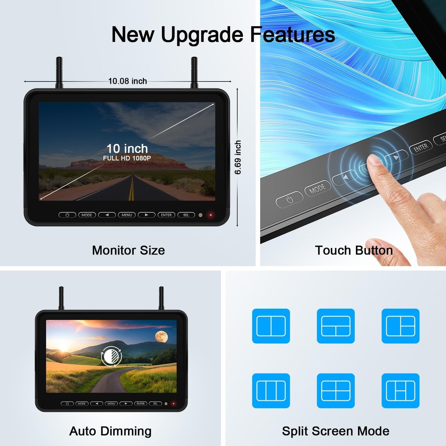 Fookoo 1080P 10" Wireless RV Backup Camera System for Furrion Pre-Wired RV Truck Trailer, 10" IPS Monitor, 2 Side View 1 Rear View Cameras, Split Screen IR Night Vision Recording Waterproof - D10Y3