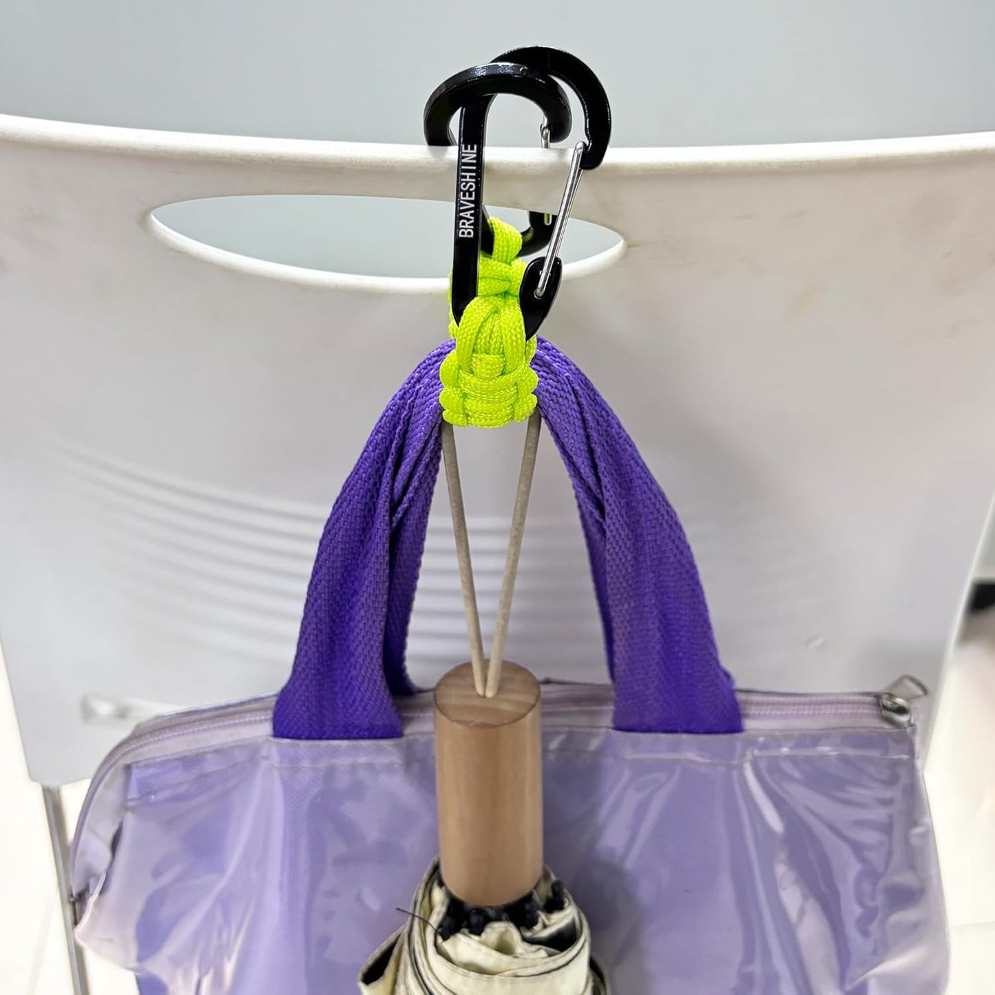 BRAVESHINE Paracord Keychain Carabiner Clip, D Ring Lanyard Hanger Stroller Hook for Water Bottle, Key, Backpacks, Men, Women