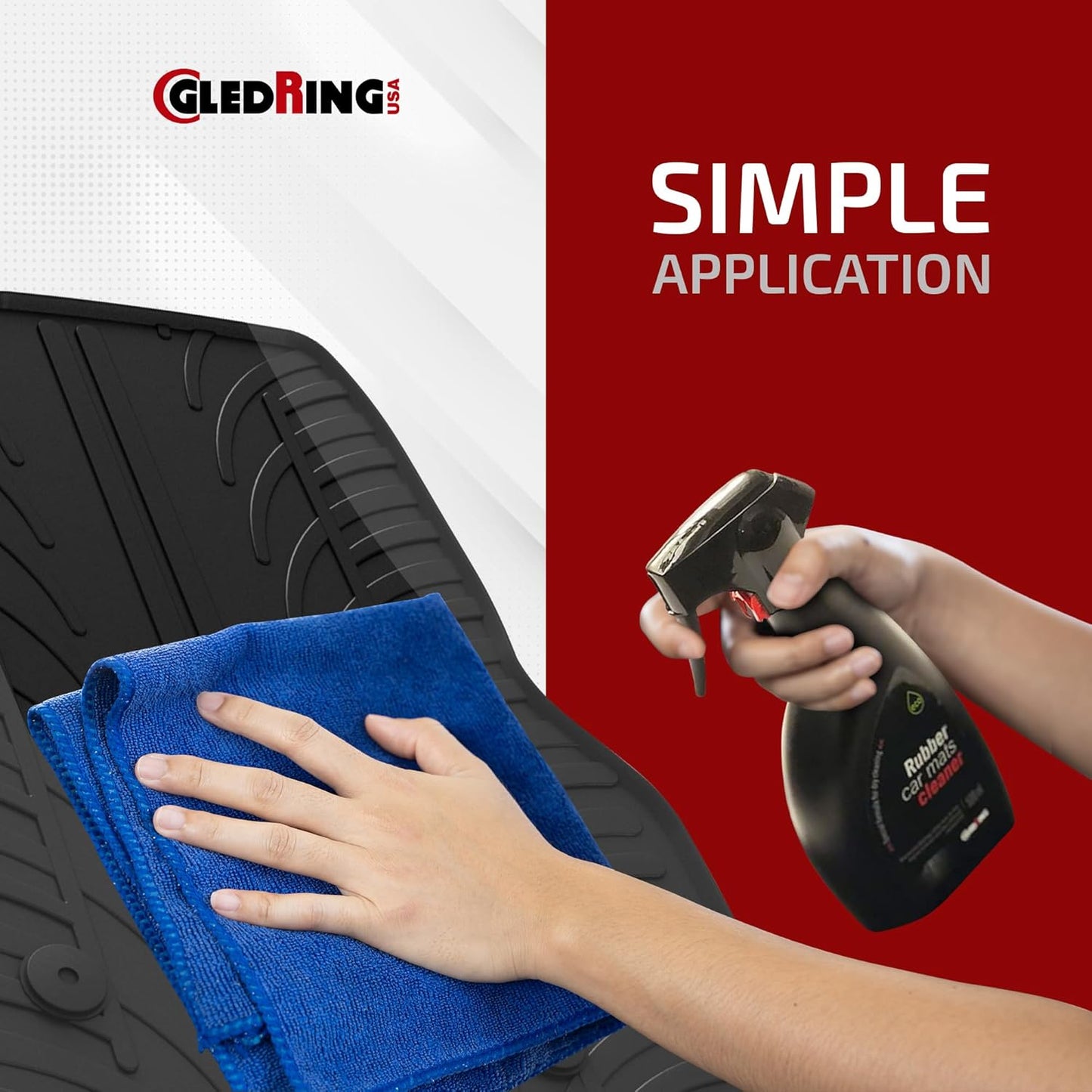 Gledring Rubber Car Mats Dry Wash Cleaner - Rubber Floor Mat Cleaner, Eco-Cleaner, Water Based, No Smell, Mats do not Mark or Slip After Cleaning, Spray & Wipe- 16.9 oz (500 ml)