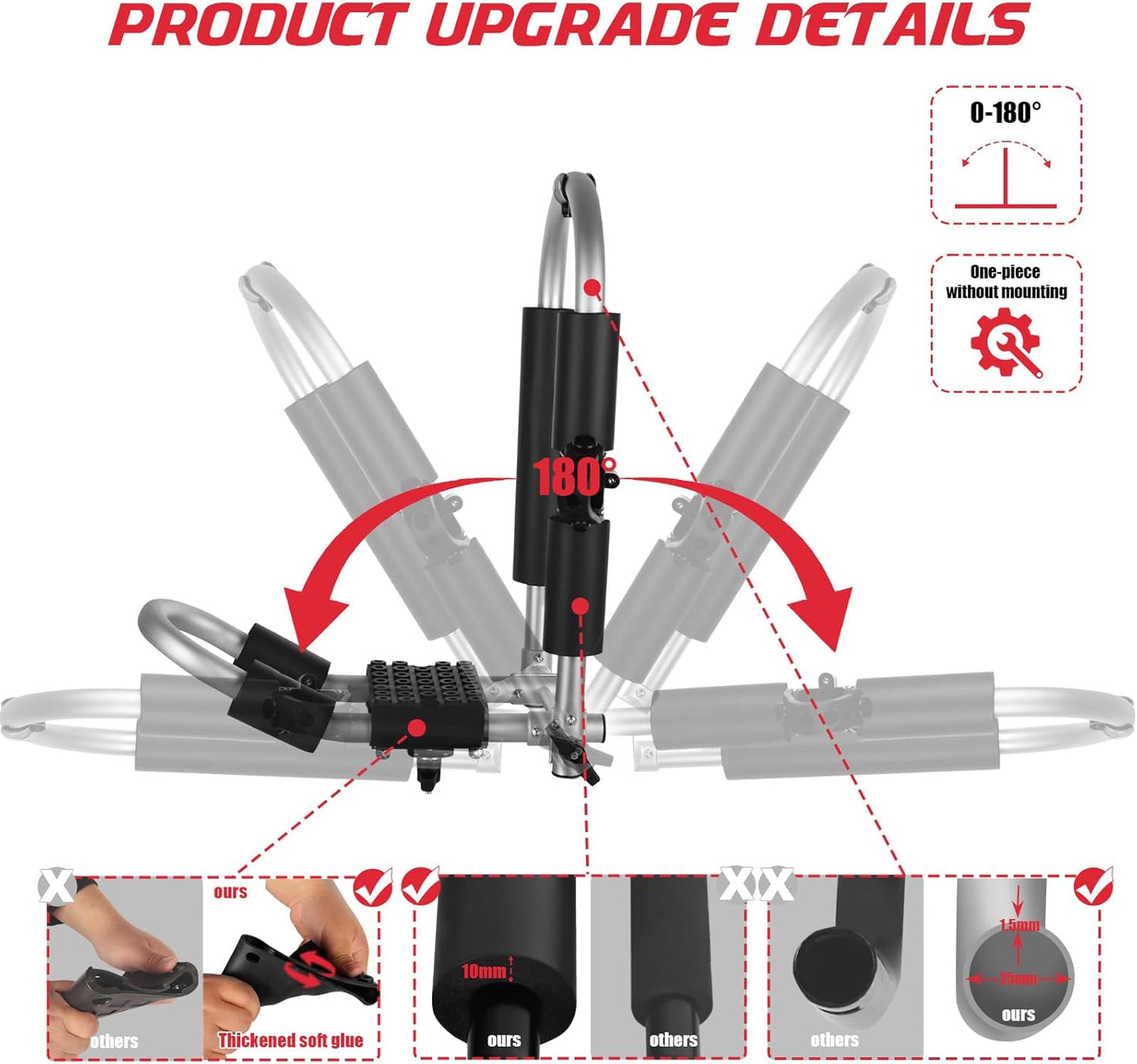 FORWODE Kayak Roof Rack, 2 in 1 Aluminum 1 Pair J-Bar Roof Rack, Folding Adjustable Rack, Weight 80 LBS Heavy Duty Kayak Roof Carrier 1 Kayak, Canoe, SUV, Surfboard on SUV, Car and Truck Crossbar