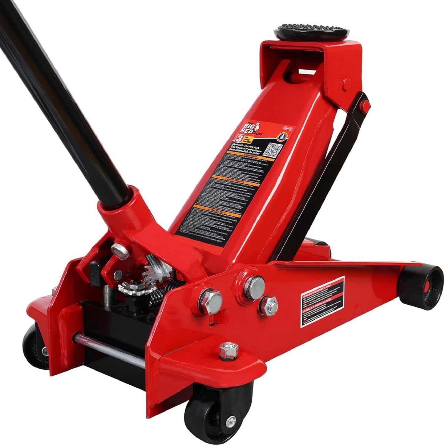 Heavy Duty Hydraulic Car Floor Jack with Quick Lift Pump for All Terrain Vehicles, 3 Ton Capacity, Red