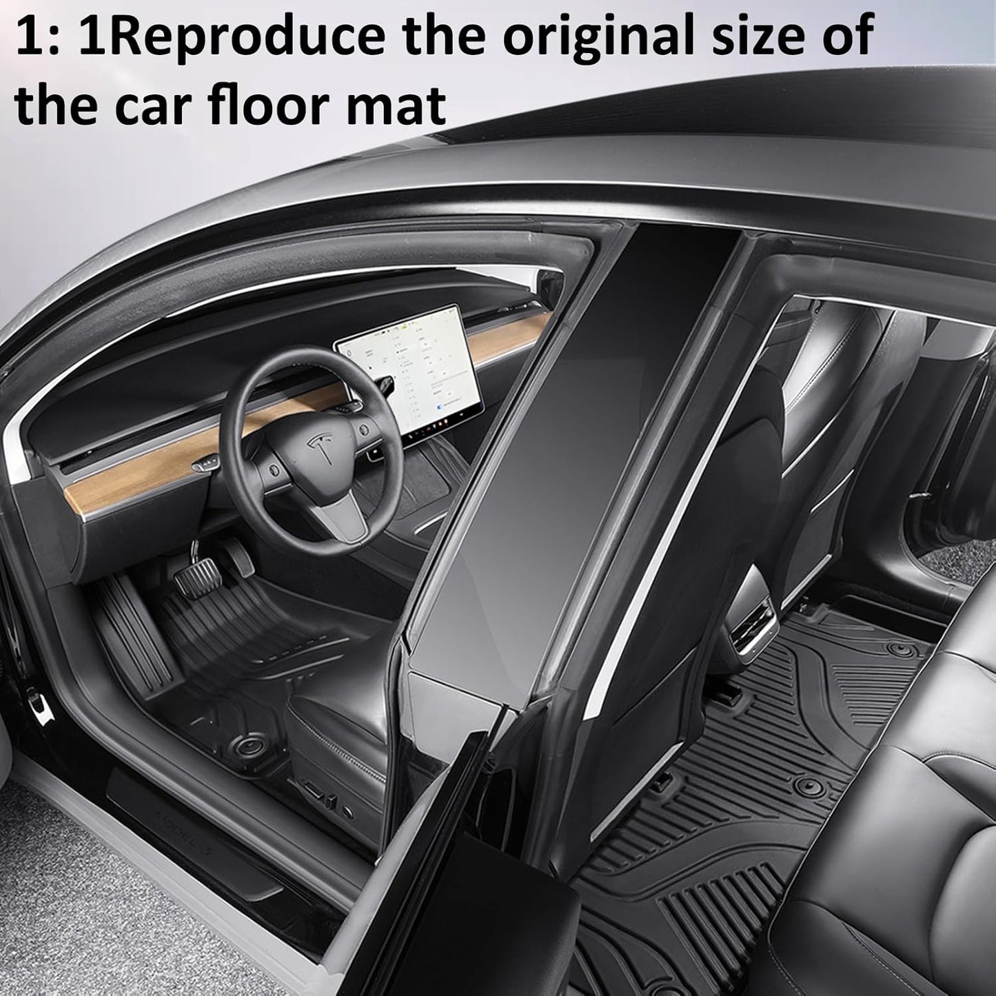 Car Foot Mats for Tesla Model 3 with 4 TPE Materials On The Front and Rear Rows Suitable for All Weather Conditions Suitable for Model 3 2020-2024