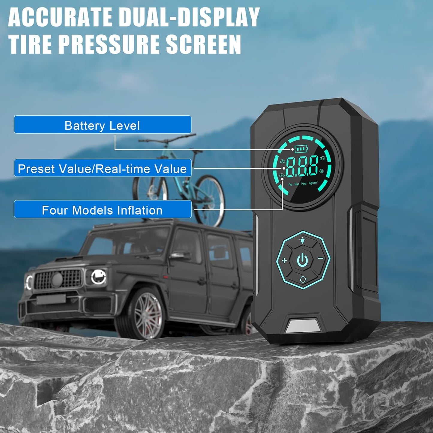 Tire Inflator Portable Air Compressor, 5X Faster Portable Air Compressor with 25000mAh Battery, 150PSI Cordless Air Pump for Car Tires, Bike, Motorcycle, Sports Balls