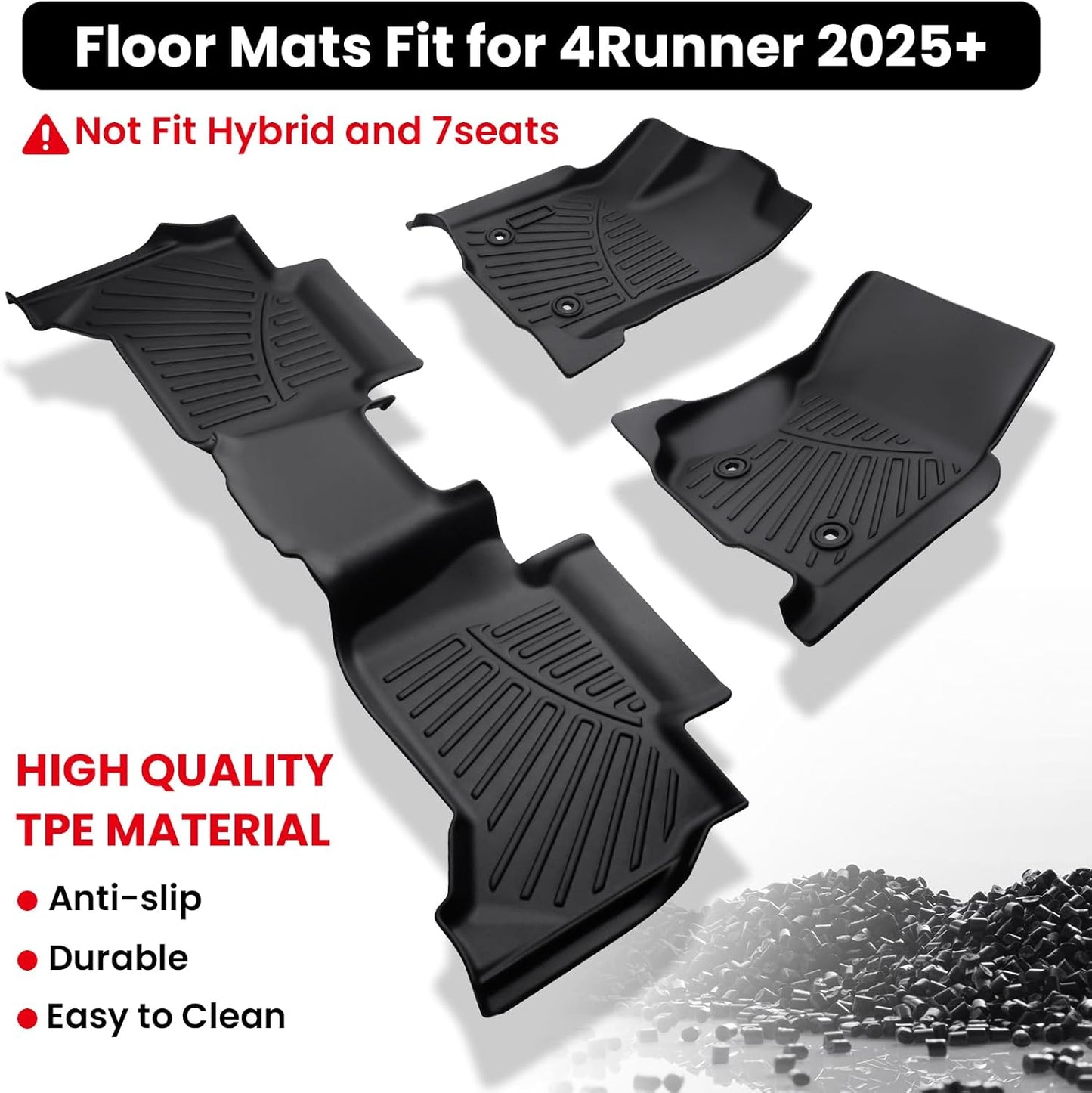 Floor Mats for 4Runner 2025, All Weather Floor Mats Floor Liners Compatible with Toyota 4Runner Accessories 2025 Anti-Slip Mats Black (Not Fit Hybrid and 7Seats)