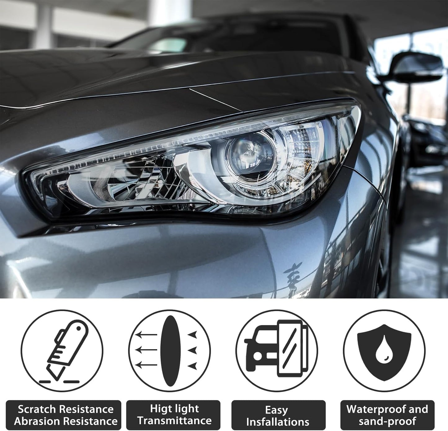 Pangda 16" x20ft Long Headlight Taillight Vinyl Tint Wrap Roll 40% VLT Self Adhesive Tail Light Tint Fog Lights Films with Scraper Vinyl Film Sticker Roll Car Accessories(Light Black)