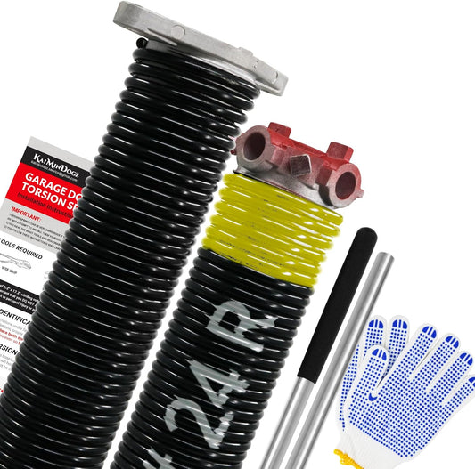 Pair of 1.75" Garage Door Torsion Springs Set with Non-Slip Winding Bars&Gloves, High Precision Electrophoresis Oil-Free Black Coated for Replacement, MIN 16,000 Cycles (0.207 x 1.75"x 24")