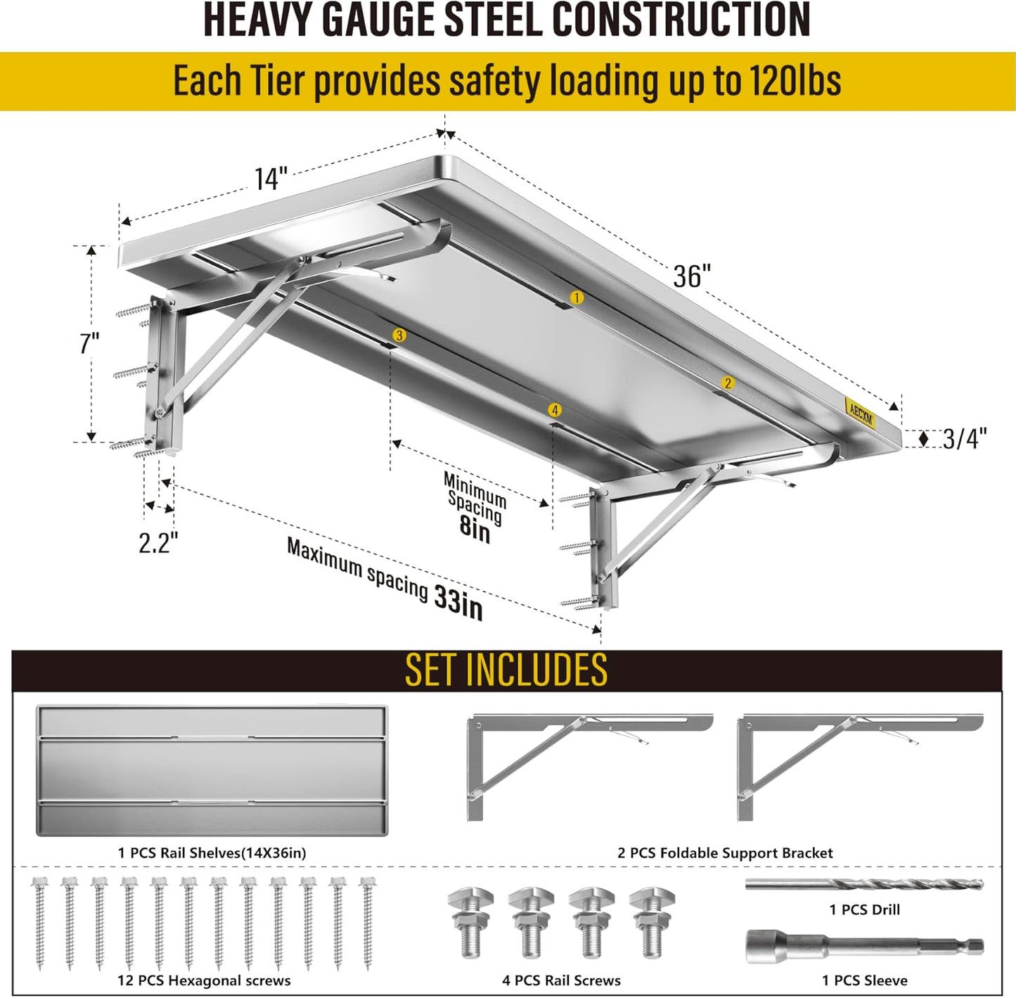 1.2x3ft Adjustable Rail Type Folding Storage Rack Shelf, Suitable for Garage, Storage Room, Kitchens Wall Shelf Garage Storage Rack Floating Shelves, Folding Panels (1pc-Silver Gray)
