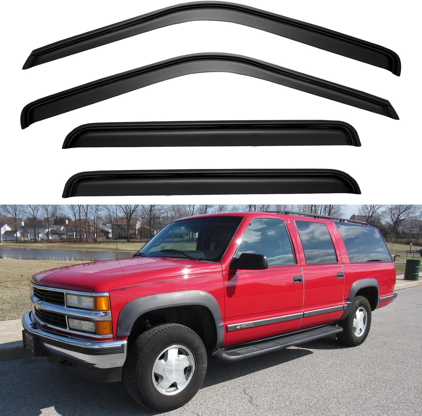 Window Visors Rain Guards for 1995-2000 Chevy Tahoe/GMC Yukon, Out-Channel Window Vent Wind Deflectors Visors Shades for 92-00 C/K1500/2500/3500 Suburban, 99-00 Cadillac Escalade/Yukon Denali Crew Cab
