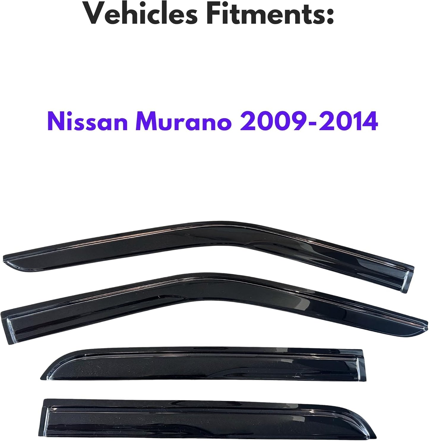 KPY Window Visor Compatible with Nissan Murano 2009-2014, 4PC Rain Guard Side Window Vent Deflectors Tape-On Mugen Style, 2009 2010 2011 2012 2013 2014