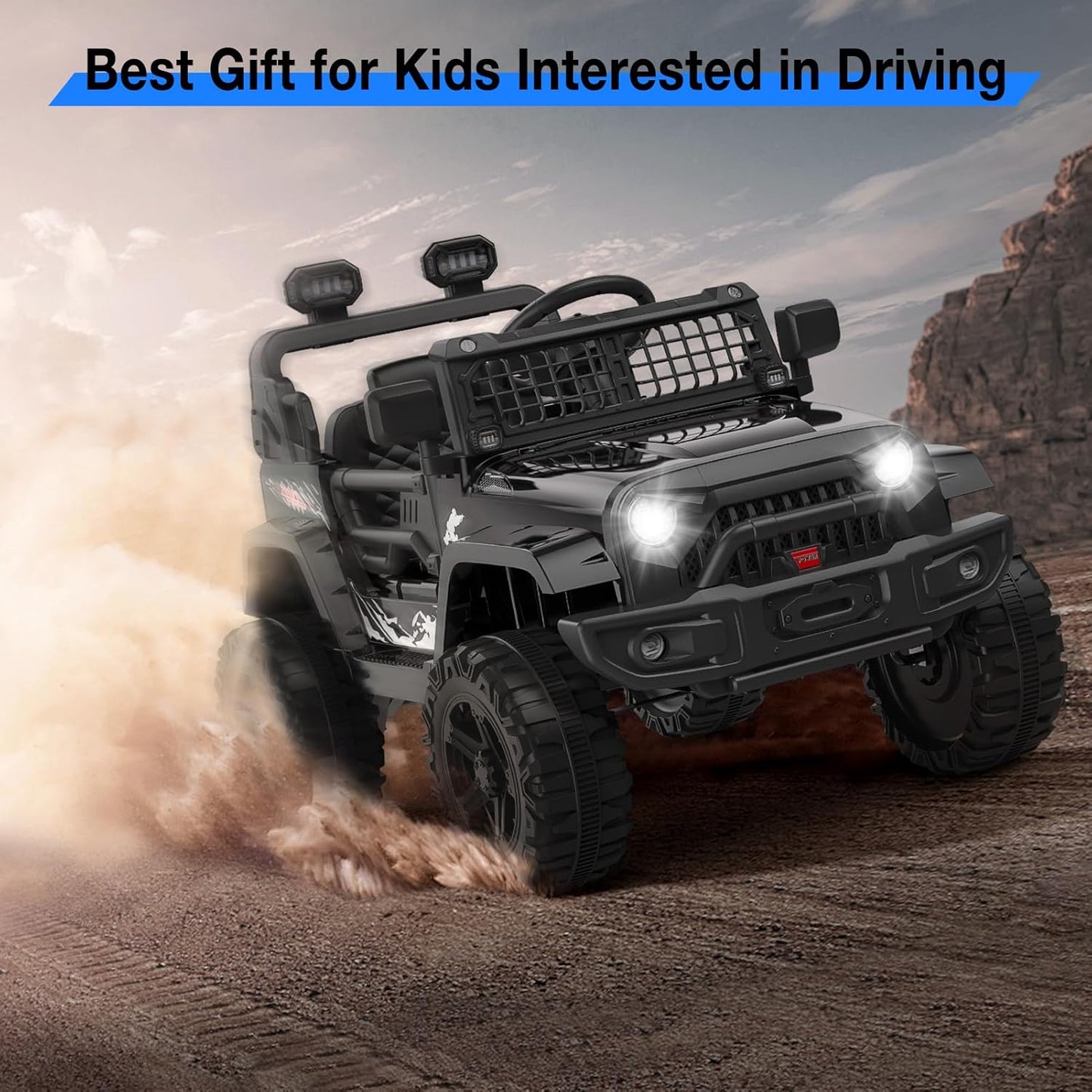 12V Kids Electric Ride On Truck Car w/Parent Remote Control, Spring Suspension, LED Lights & AUX Port | Outdoor Ride Toy for Boys Girls