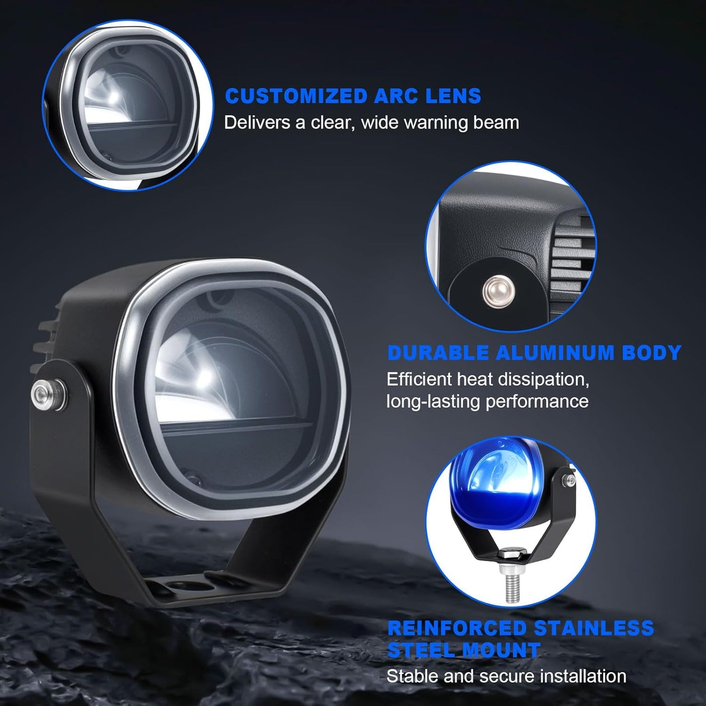 Forklift Arc Safety Light, LED Warning Lamp Blue Line Projection, Aluminum Housing, Stainless Steel Bracket, for Industrial Truck, Lift Truck, AGV, Warehouse, Logistics