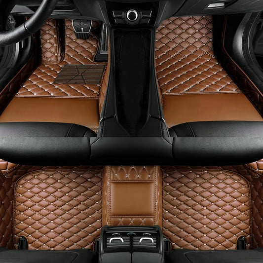 Custom Personalized Floor Mats for Cars，Luxury Full Coverage All Car Floor Mats，Anti-Slip Leather Car Mat Set ，Custom Floor Mats for 99% of Cars, Trucks & SUVs. (Light Brown)