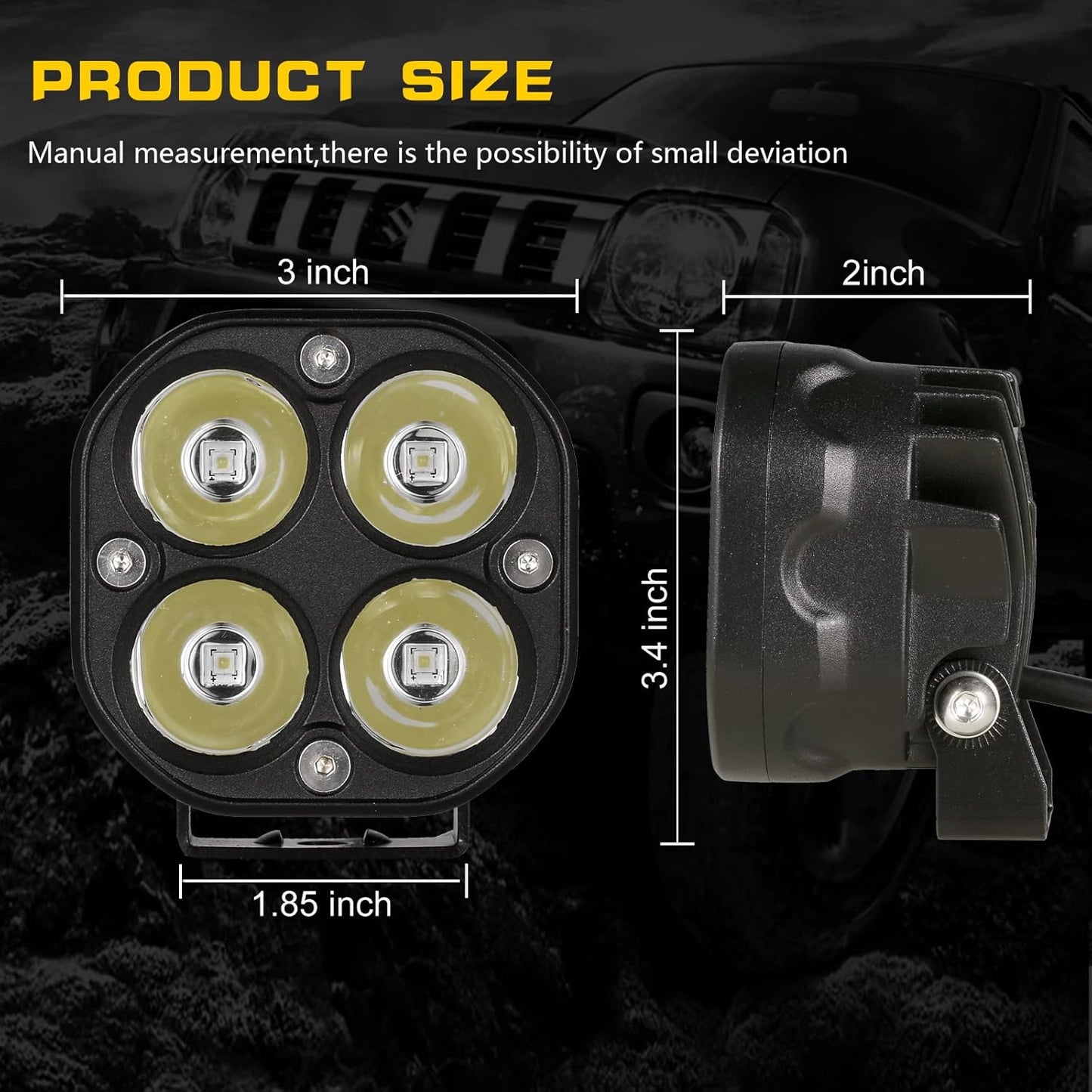 BIGLION.X LED Cubes, 3 Inch Pair 80W LED Driving Pods Spot Beam Off Road Fog Lights Waterproof IP68