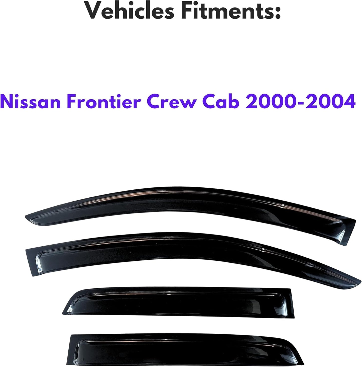 KPY Window Visor Compatible with Nissan Frontier Crew Cab 2000-2004, 4PC Rain Guard Side Window Vent Deflectors Tape-On Style, 2000 2001 2002 2003 2004