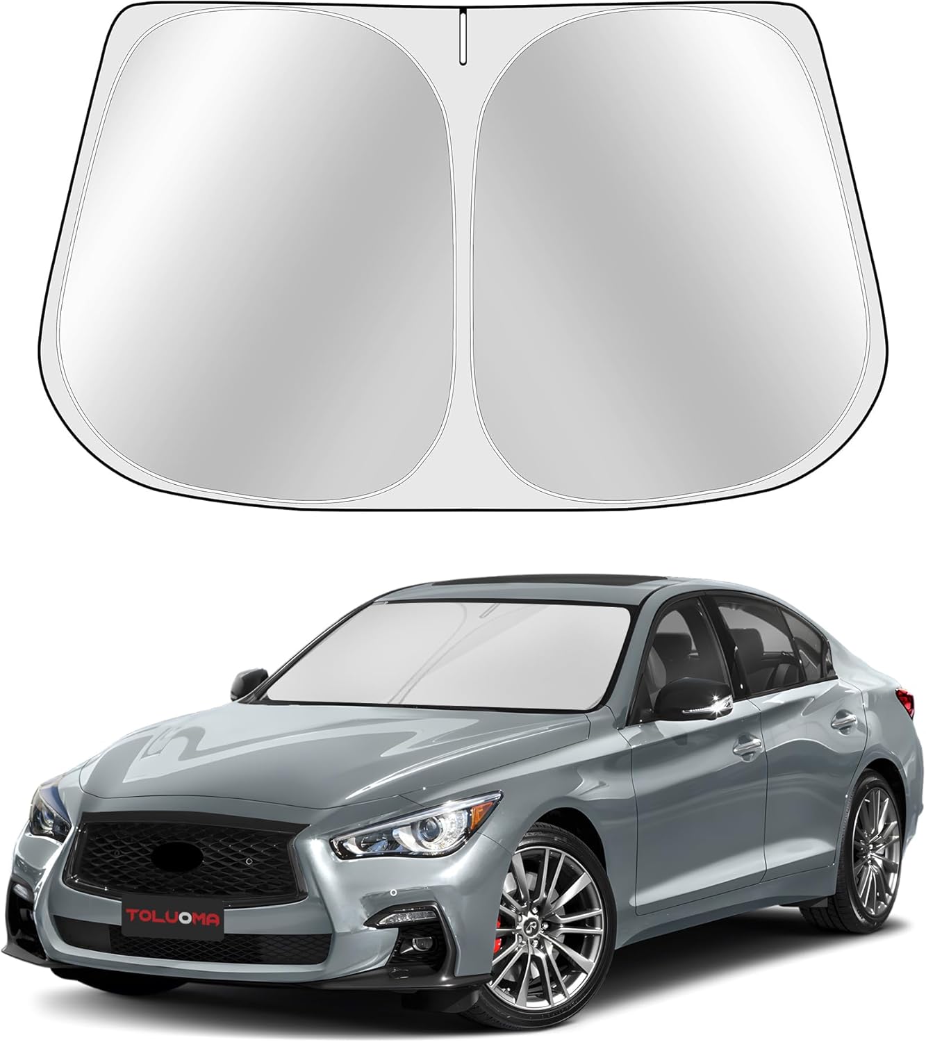 Custom Fit Windshield Sun Shade for Infiniti Q50 2014-2024 - Full Coverage, 210T Reflective Fabric, Double-Layer Design - Blocks 99% UV Rays, Keeps Car Cool, Easy to Install and Store