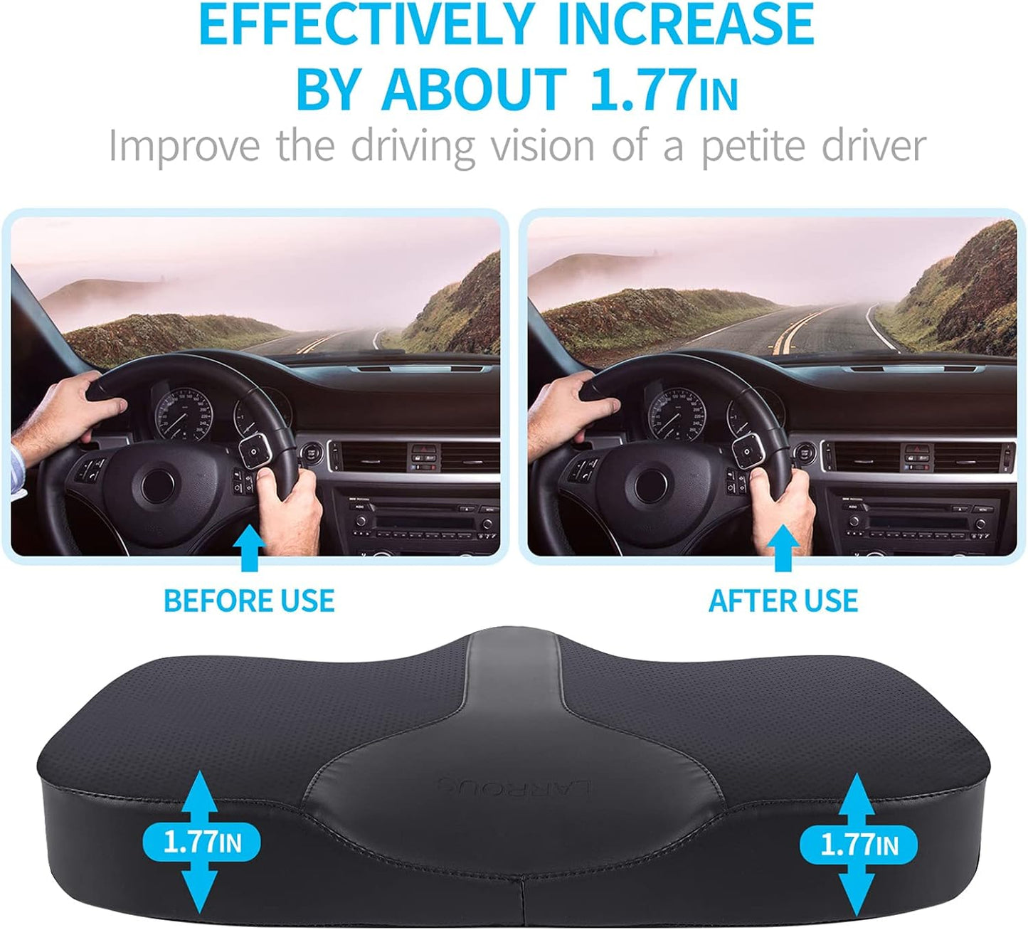 Car Seat Cushion - Comfort Memory Foam Seat Cushion for Car Seat Driver, Tailbone (Coccyx) Pain Relief Pad, Car Seat Cushions for Driving, Office Chair Cushion (Black)