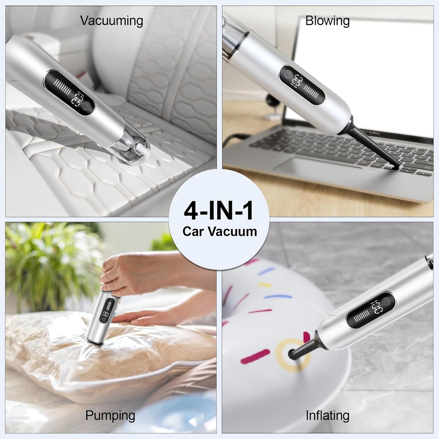 Cordless Handheld Car Vacuum, 16000PA 2-in-1 Blow & Suction, Brushless Motor, Type-C, Low Noise, for Home, Office