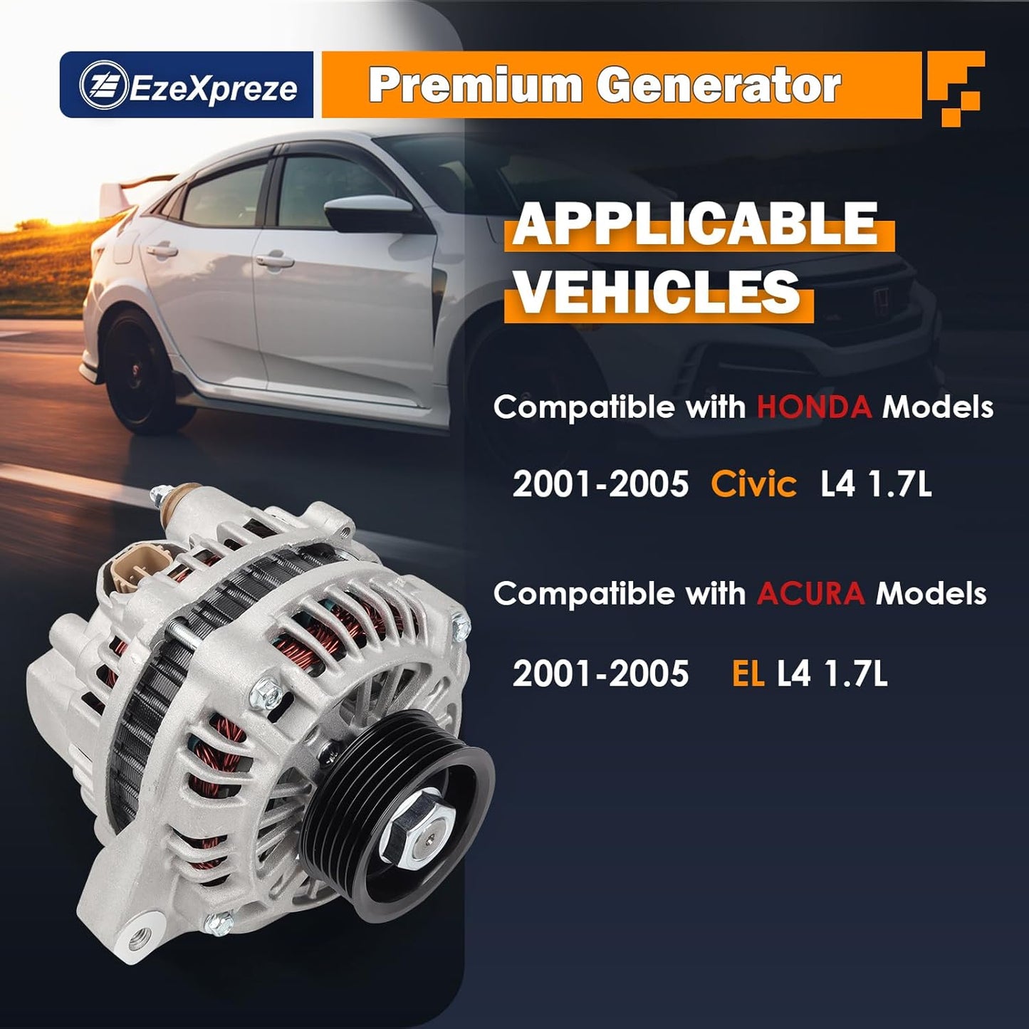 EzeXpreze Honda Civic Acur.a Alternator Replacement for 2001 2002 2003 2004 2005 EL L4 1.7L, 70AMP CCW 06311PLM505RM 31100-PLM-A01A02 02RM AHGA50 64 A005TA6991A 7091 7191 ZC 400-48035 13893N