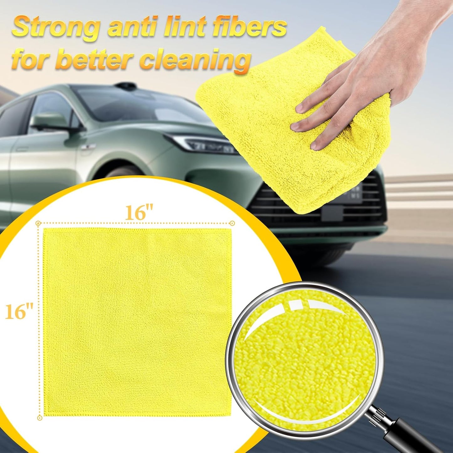 Car Wash Drying Towels,Absorbent,Lint-Free, Extra Soft,Reusable and Durable,Interior&Exterior, Microfiber Drying Towels for Cars 16in x 16in-6 Packs Yellow