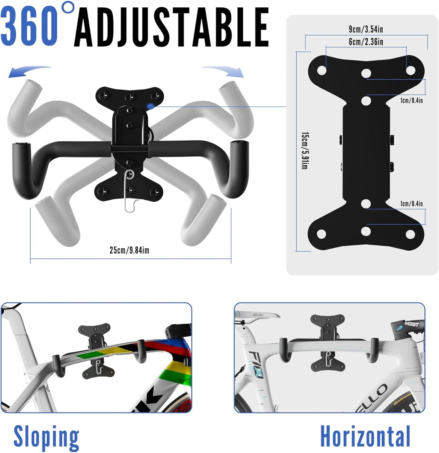 Bike Wall Mount Hanger - Adjustable Horizontal Bicycle Storage Rack for Garage and Home - Metal Hook Holder for Road, Mountain, and Hybrid Bikes