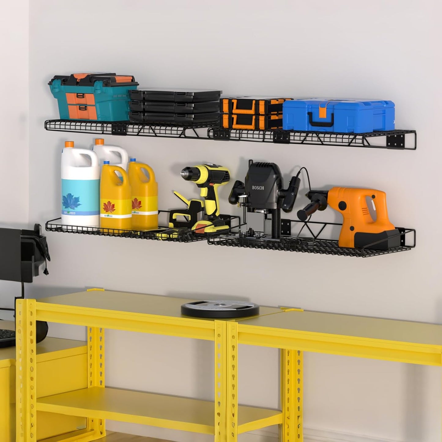 Garage Wall Shelving,4-Pack 12 Inch X 23.8 Inch,Can be Used for Garage, Closet, Laundry Room, Heavy Duty Wall Shelving, Holds Up to 65 Lbs (Black, 12"X23.8", 4)