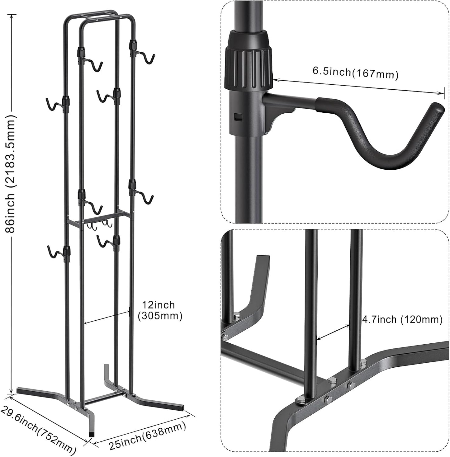 Dolibest 4-Legged Bike Racks Stands with Flexible Hooks, Heavy-Duty Floor Standing Bicycle Rack for Up to 4 Bikes, with 8 Adjustable Height and Angle Hooks, Easy to Install for Any Style Bicycle