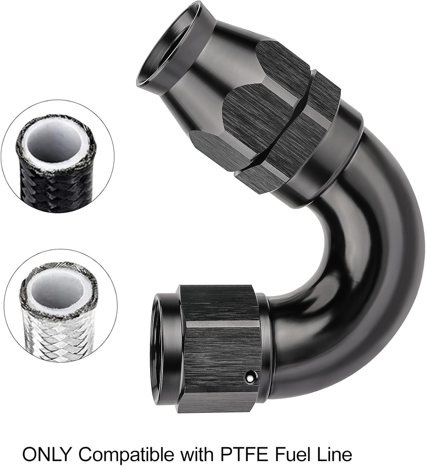 EVIL ENERGY 10AN 150 Degree PTFE One Piece Full Flow End Hose Fitting Aluminum Black