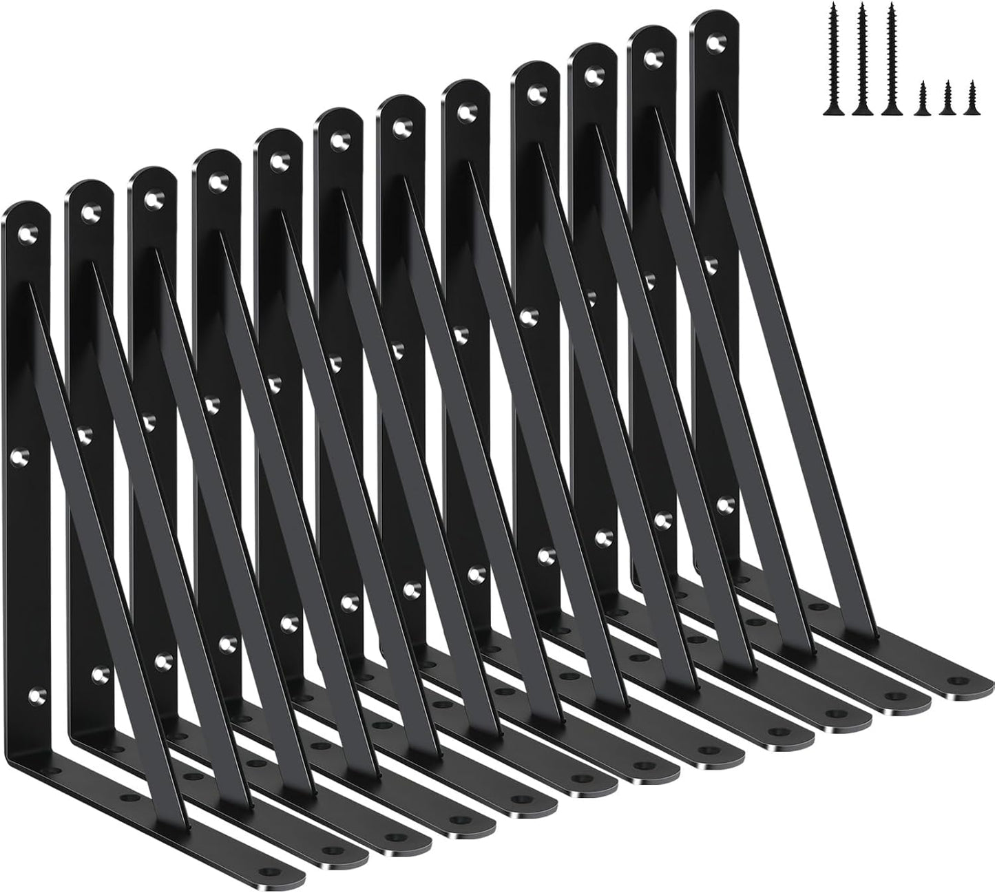 12 Pack L8 x H 6" Black Heavy Duty Shelf Brackets with Screws Metal Shelf Brackets Shelf Support Angle Brackets for Shelves L Brackets Heavy Duty Floating Shelf