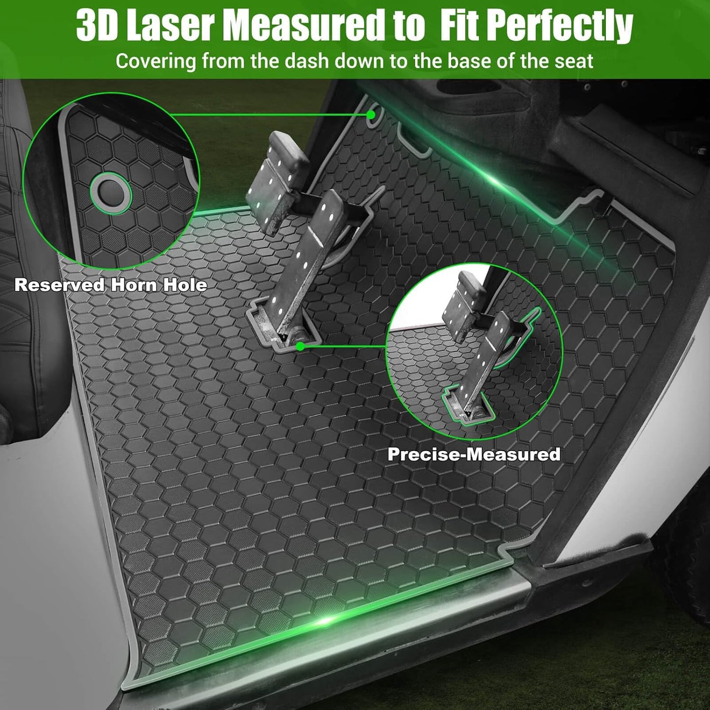 EZGO TXT Golf Cart Full Coverage Floor Liner Mat, fits EZGO TXT (1994+), Valor(1994+), Express S4(2012-2020), Cushman Workhorse, EX1(2020), Thick Anti-Slip Rubber, Grey Trim