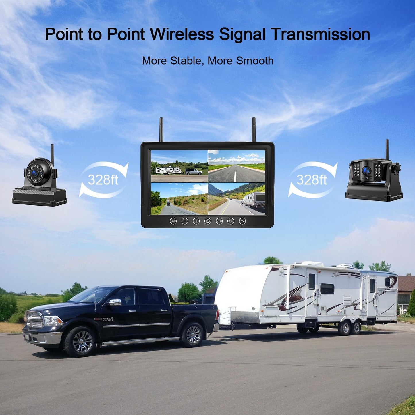 Fookoo HD 1080P 9" Magnetic Wireless Backup Camera,9" IPS Monitor, Rechargeable 2 Side View 2 Rear View Cameras, 1-Min Easy Install, Long Battery Life No Drilling IR Light for RV Truck Trailer DCX904