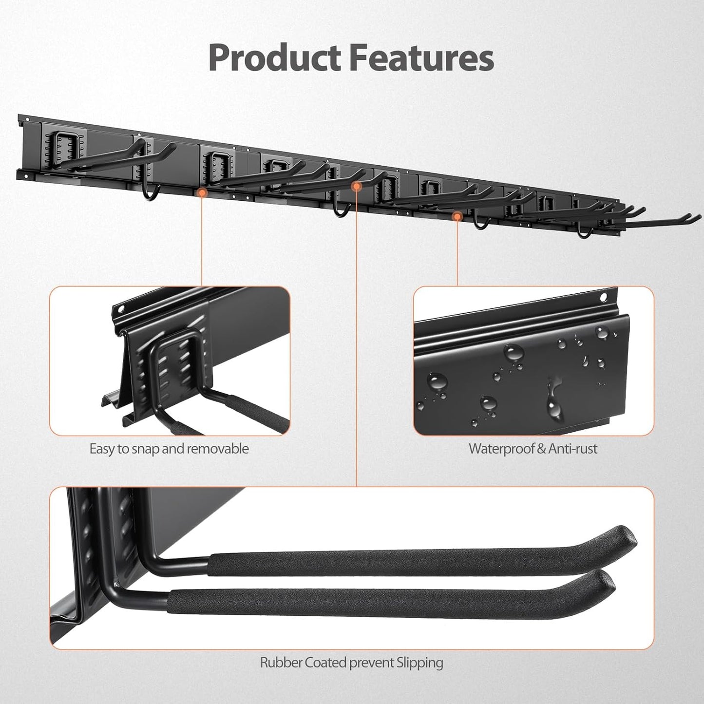 Garage Organzier Wall Mount, 48 Inch Garden Tool Organizer, 16PCS Heavy Duty Garage Storage Organization, Adjustable Tool Storage Rack Hooks, Yard Shed Tool Organizer Hold Max 450 lbs