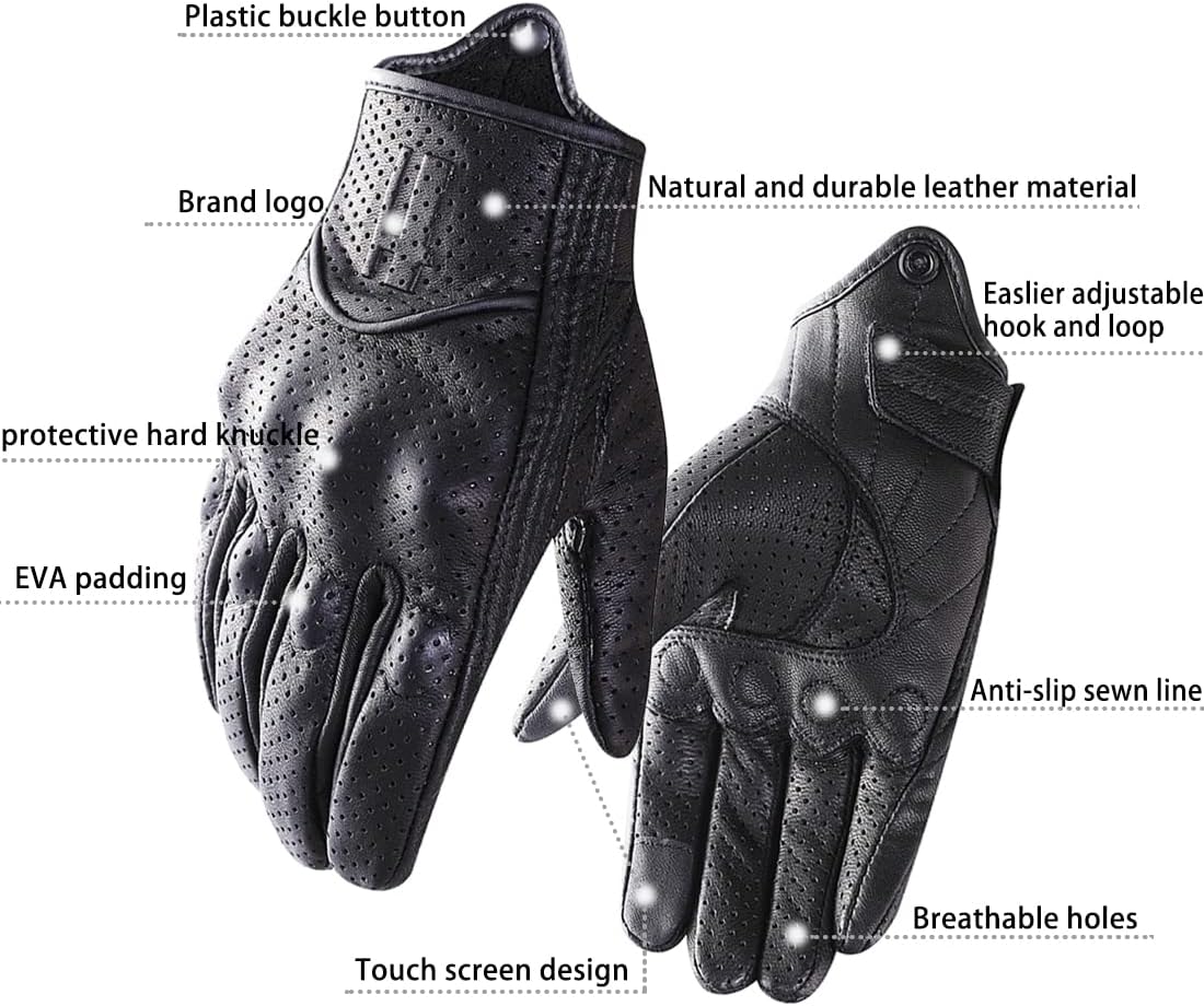 Harssidanzar Leather Motorcycle Gloves for Men Touchscreen GM028