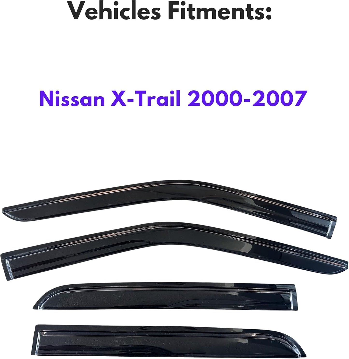 KPY Window Visor Compatible with Nissan X-Trail 2000-2007, 4PC Rain Guard Side Window Vent Deflectors Tape-On Mugen Style, 2000 2001 2002 2003 2004 2005 2006 2007